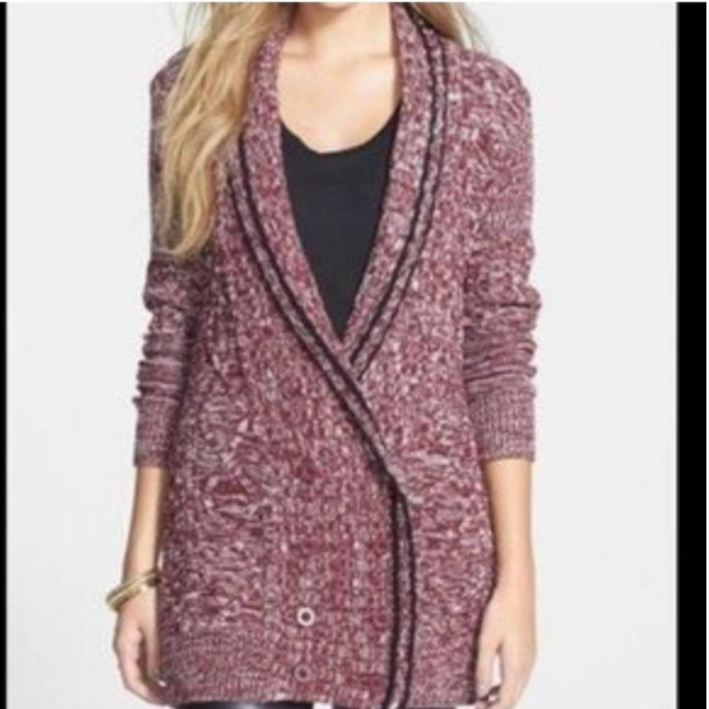 Volcom Size S Double Breasted Maroon Cardigan Sweater Tunic Length